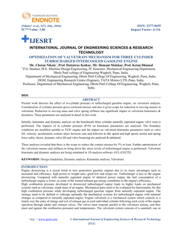 OPTIMIZATION of VALVETRAIN MECHANISM for THREE CYLINDER TURBOCHARGED INTERCOOLED GASOLINE ENGINE Mr