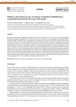 Zootaxa, Pollicipes Caboverdensis Sp. Nov. (Crustacea: Cirripedia