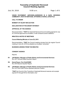 Township of Asphodel-Norwood Council Meeting Agenda July 24