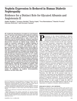 Nephrin Expression Is Reduced in Human Diabetic Nephropathy Evidence for a Distinct Role for Glycated Albumin and Angiotensin II