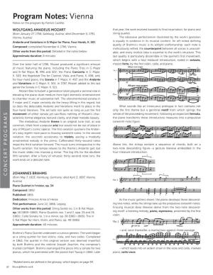Program Notes: Vienna Notes on the Program by Patrick Castillo