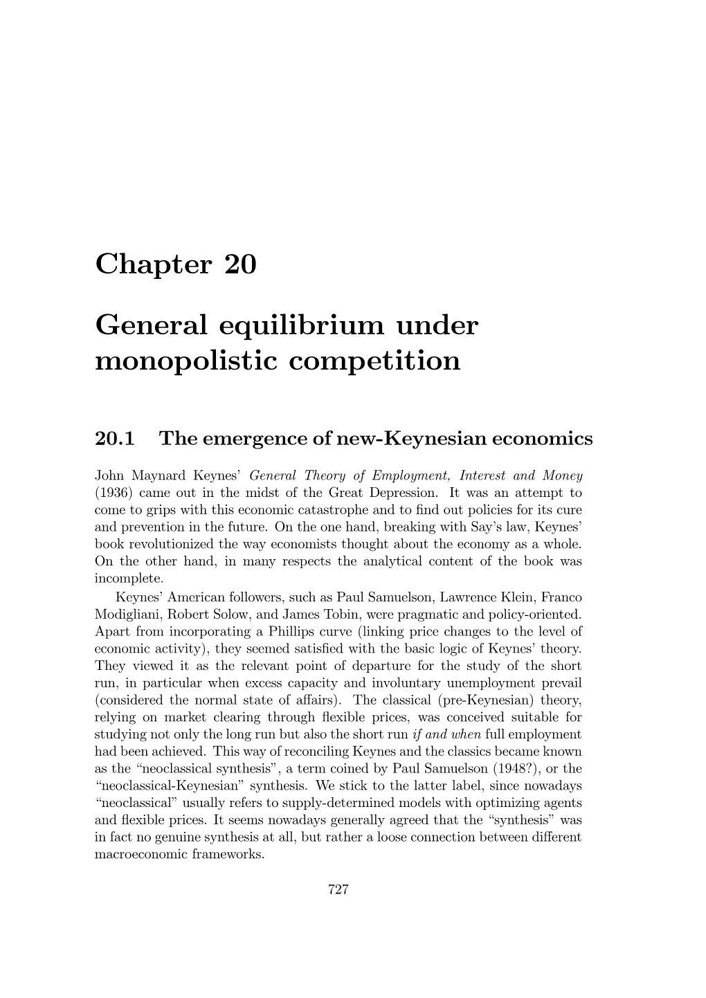 Chapter 20 General Equilibrium Under Monopolistic Competition