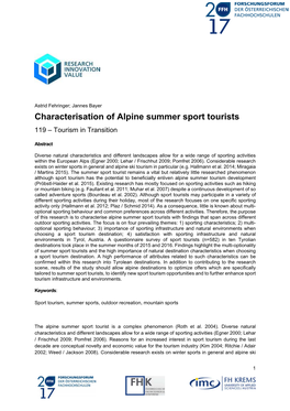Characterisation of Alpine Summer Sport Tourists