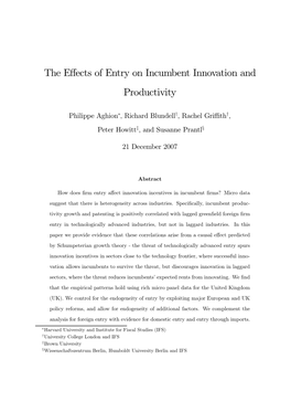 The Effects of Entry on Incumbent Innovation and Productivity