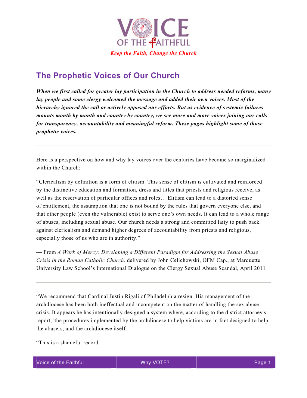 The Prophetic Voices of Our Church