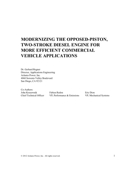 Modernizing the Opposed-Piston, Two-Stroke Diesel Engine for More Efficient Commercial Vehicle Applications