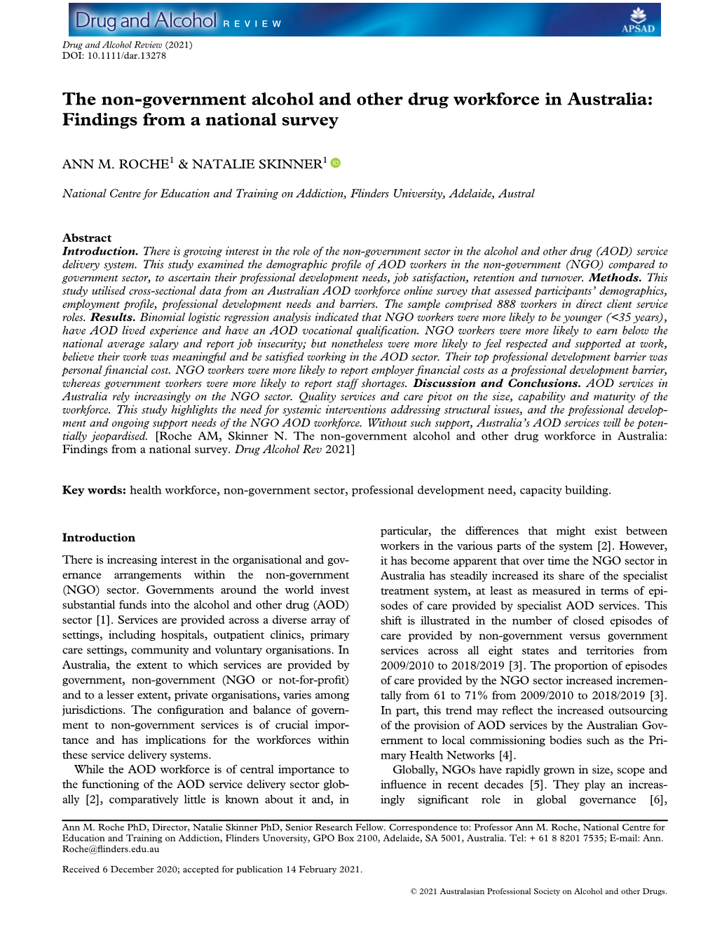 The Non‐Government Alcohol and Other Drug Workforce In