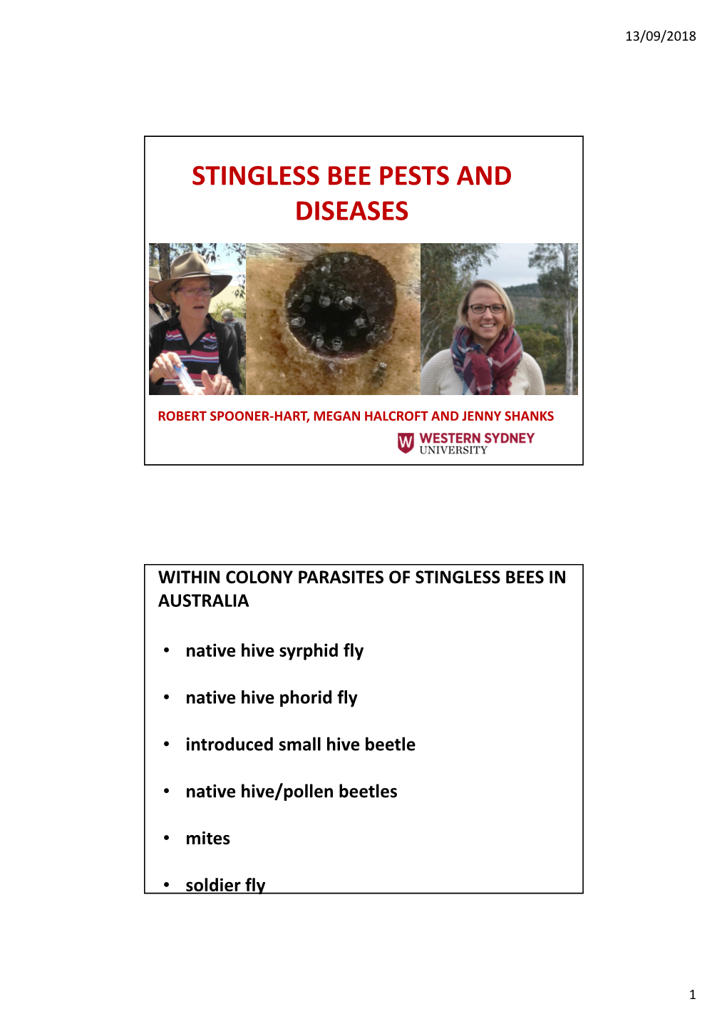 Stingless Bee Pests and Diseases