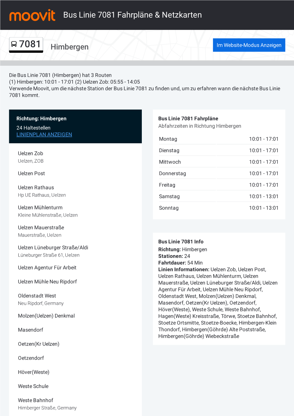 Bus Linie 7081 Fahrpläne & Karten