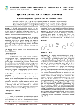 Synthesis of Benzil and Its Various Derivatives