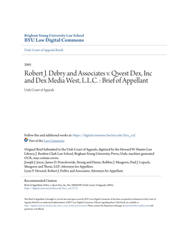 Robert J. Debry and Associates V. Qwest Dex, Inc and Dex Media West, L.L.C