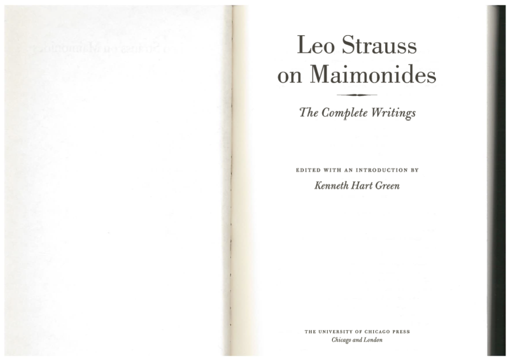 Leo Strauss on Maimonides