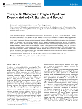 Therapeutic Strategies in Fragile X Syndrome: Dysregulated Mglur Signaling and Beyond