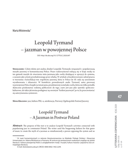 Leopold Tyrmand – Jazzman W Powojennej Polsce DOI