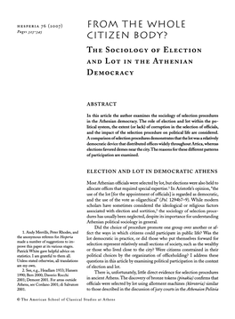 The Sociology of Election and Lot in the Athenian Democracy