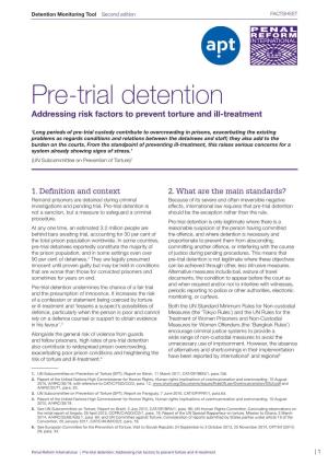 Pre-Trial Detention Addressing Risk Factors to Prevent Torture and Ill-Treatment