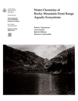 Water Chemistry of Rocky Mountain Front Range Aquatic Ecosystems