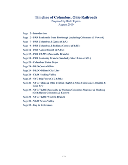 Timeline of Columbus, Ohio Railroads Prepared by Rick Tipton August 2010