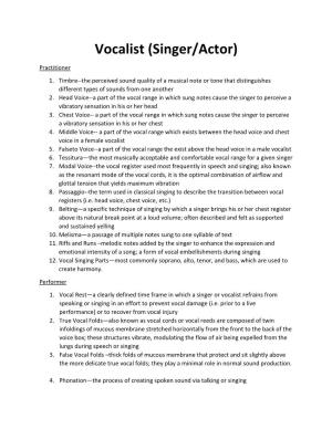 Vocalist (Singer/Actor)