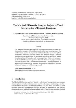 The Marshall Differential Analyzer Project: a Visual Interpretation of Dynamic Equations