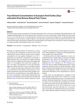 Trace Element Concentrations in European Pond Turtles (Emys Orbicularis) from Brenne Natural Park, France