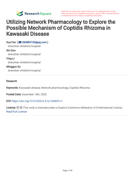 Utilizing Network Pharmacology to Explore the Possible Mechanism of Coptidis Rhizoma in Kawasaki Disease