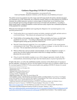 Guidance Regarding COVID-19 Vaccination the Following Guidance Was Prepared by the Faith and Halakhic Standards Committee of the Messianic Jewish Rabbinical Council