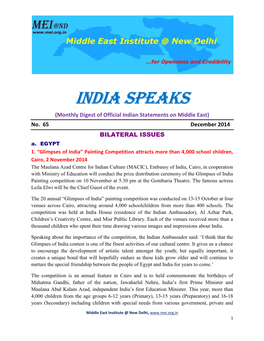 India Speaks (Monthly Digest of Official Indian Statements on Middle East) No