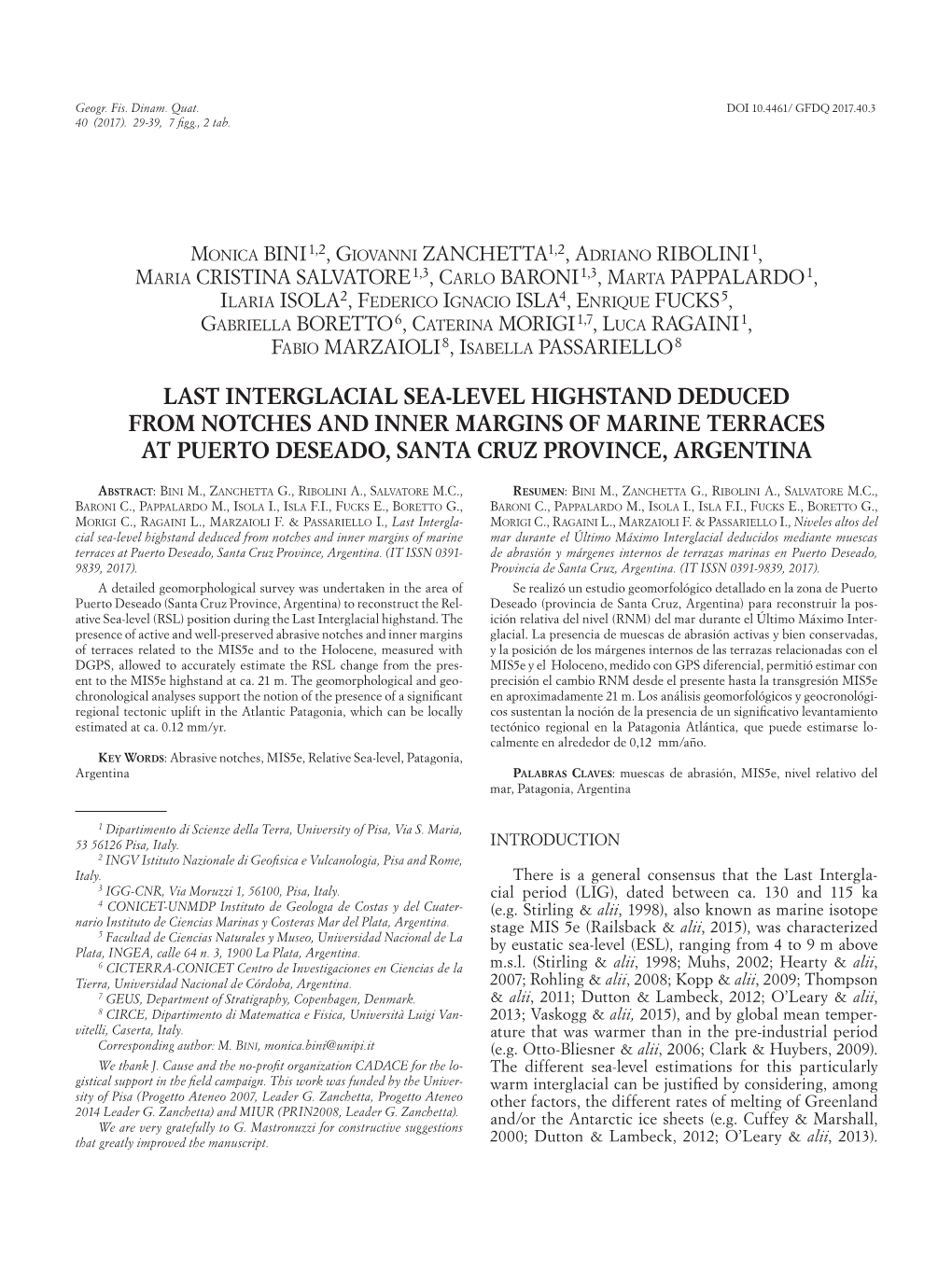 Last Interglacial Sea-Level Highstand Deduced from Notches and Inner Margins of Marine Terraces at Puerto Deseado, Santa Cruz Province, Argentina