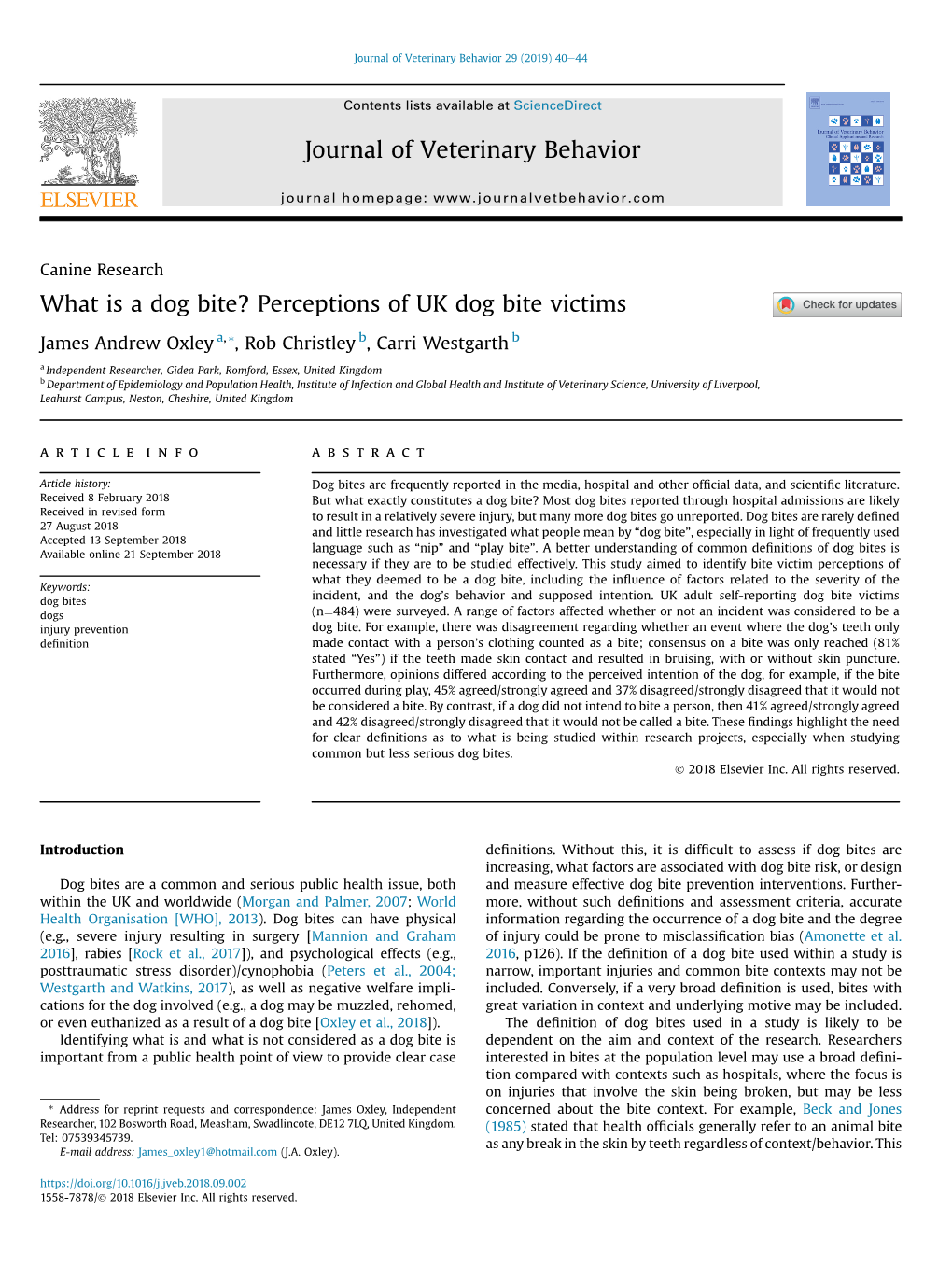 What Is a Dog Bite? Perceptions of UK Dog Bite Victims