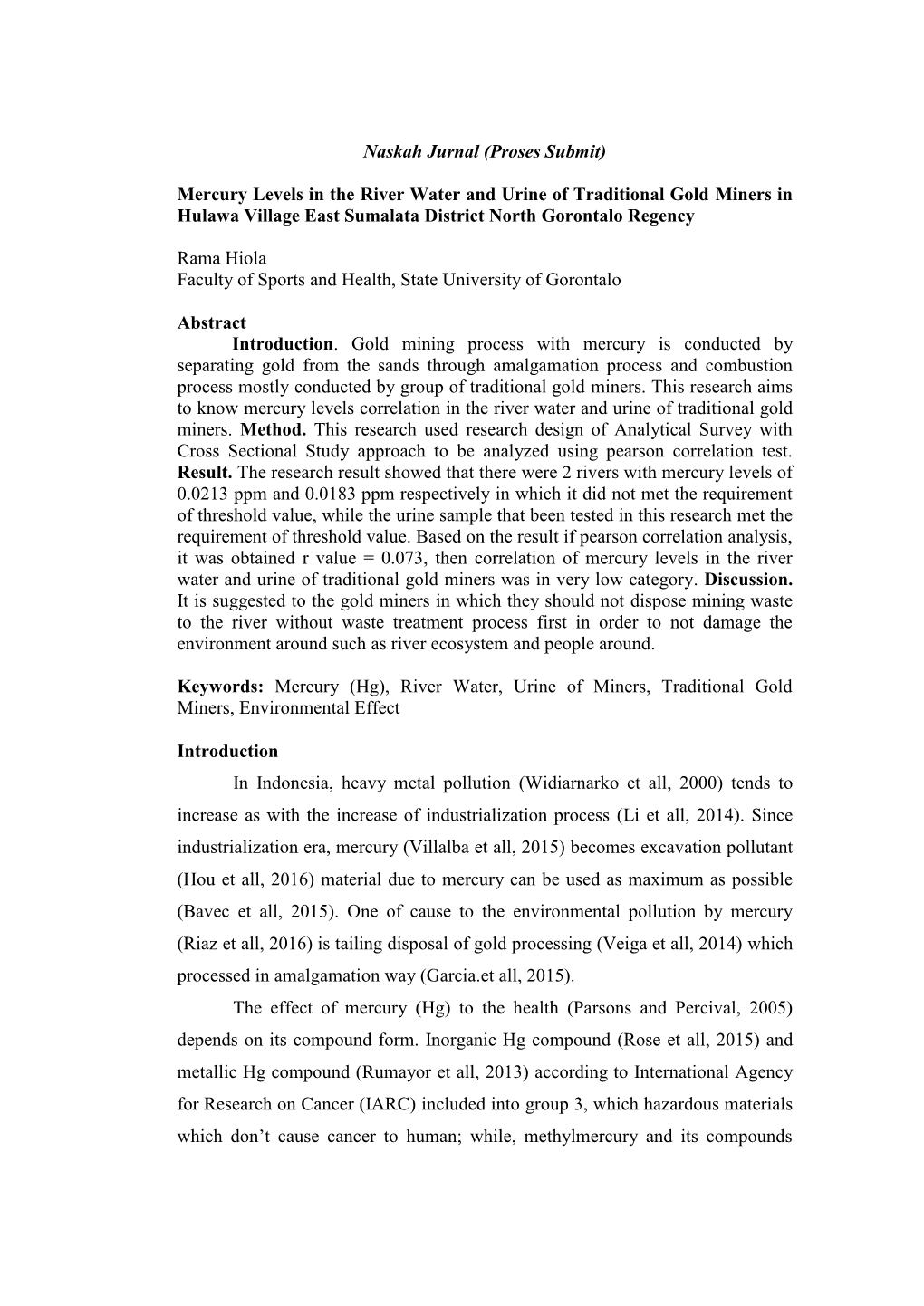 Naskah Jurnal (Proses Submit) Mercury Levels in the River Water