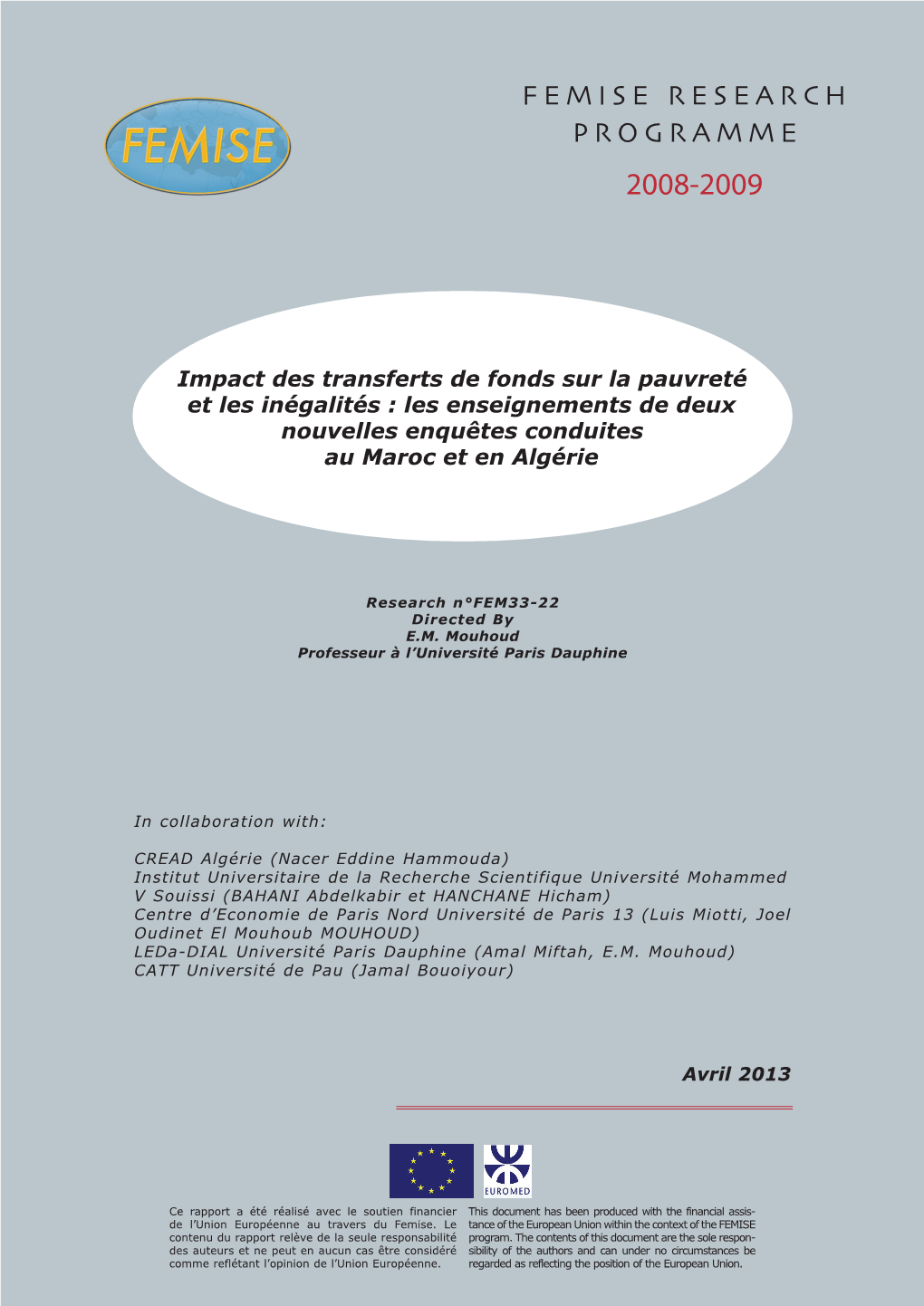 Rapport Femise 2013 Algérie Maroc 30 Avril 2013