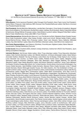 Minutes of the 61St Annual General Meeting of the Ladies’ Branch of the Royal Caledonian Curling Club Held on Tuesday,11Th May 2021 at 14:00