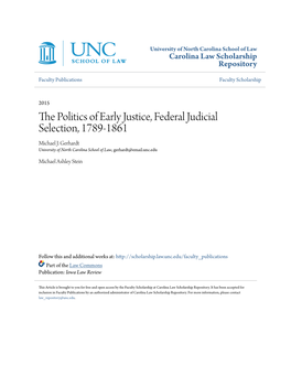 The Politics of Early Justice, Federal Judicial Selection, 1789-1861
