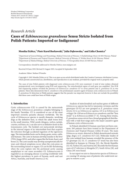 Cases of Echinococcus Granulosus Sensu Stricto Isolated from Polish Patients: Imported Or Indigenous?