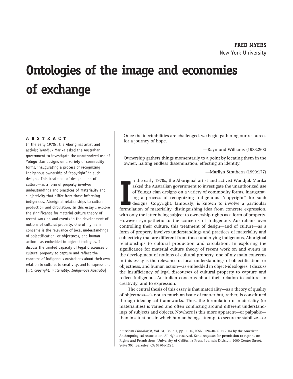 Ontologies of the Image and Economies of Exchange