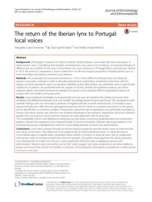 The Return of the Iberian Lynx to Portugal: Local Voices Margarida Lopes-Fernandes1,2* , Clara Espírito-Santo3,4 and Amélia Frazão-Moreira2