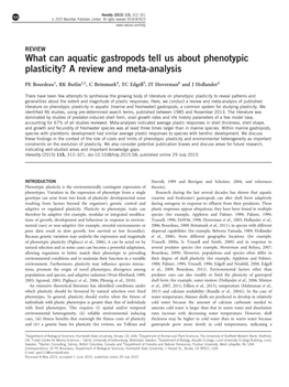 What Can Aquatic Gastropods Tell Us About Phenotypic Plasticity? a Review and Meta-Analysis