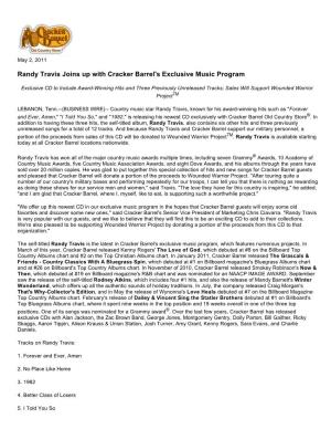 Randy Travis Joins up with Cracker Barrel's Exclusive Music Program