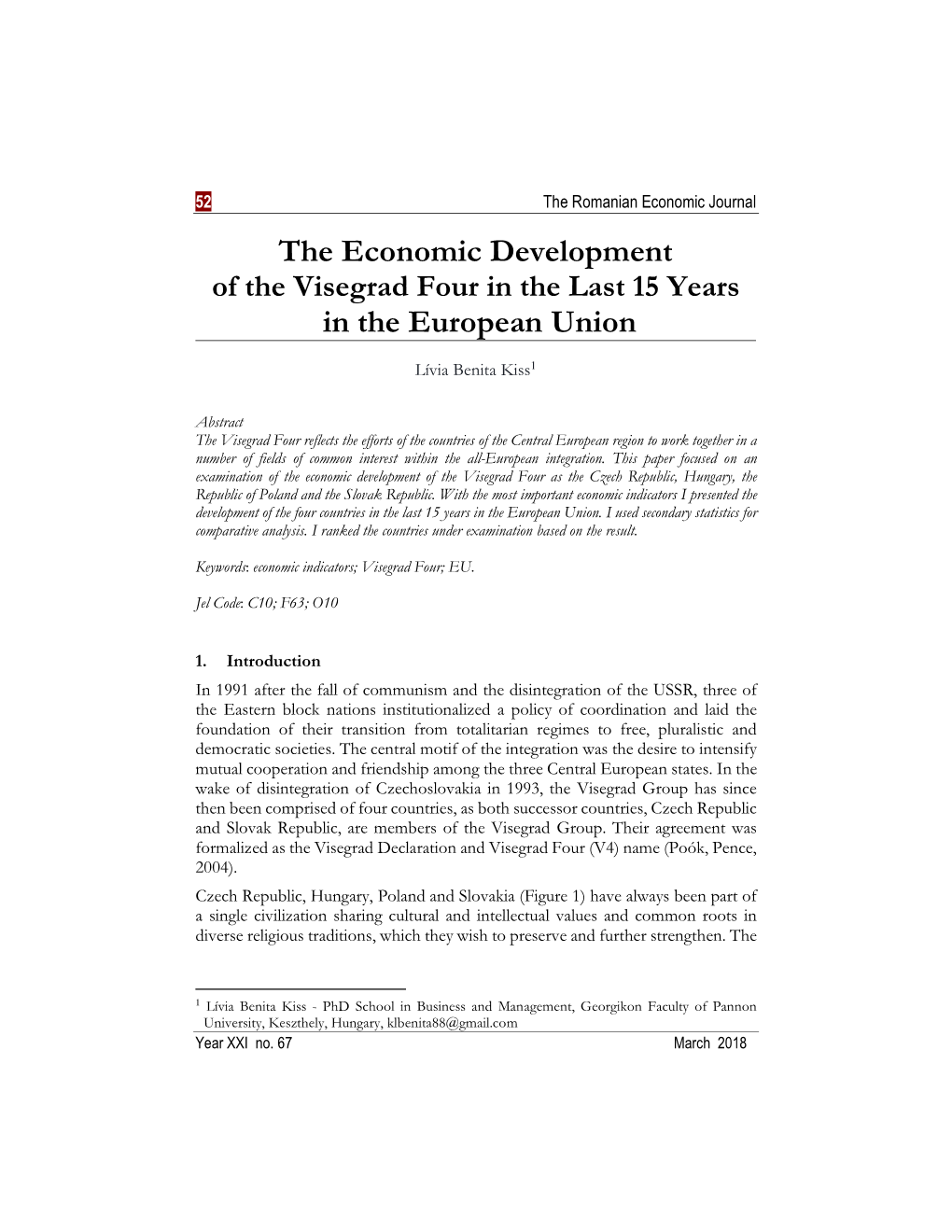 The Economic Development of the Visegrad Four in the Last 15 Years in the European Union