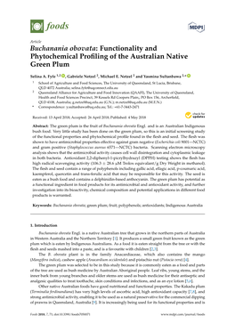 Buchanania Obovata: Functionality and Phytochemical Proﬁling of the Australian Native Green Plum