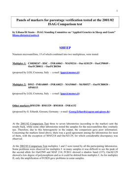 Panels of Markers for Parentage Verification Tested at the 2001/02
