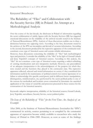 And Collaboration with the Security Service (SB) in Poland: an Attempt at a Methodological Analysis