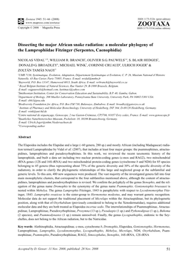 A Molecular Phylogeny of the Lamprophiidae Fitzinger (Serpentes, Caenophidia)