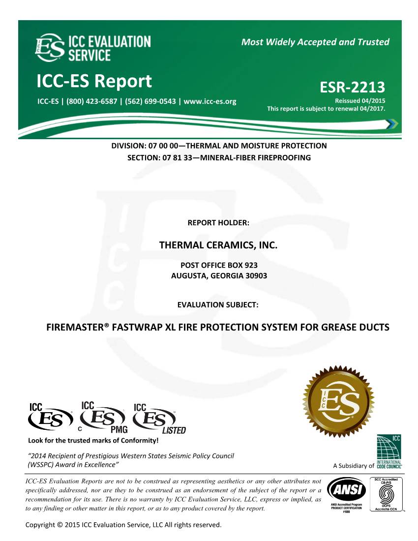 ESR-2213 ICC-ES | (800) 423-6587 | (562) 699-0543 | Reissued 04/2015 000 This Report Is Subject to Renewal 04/2017