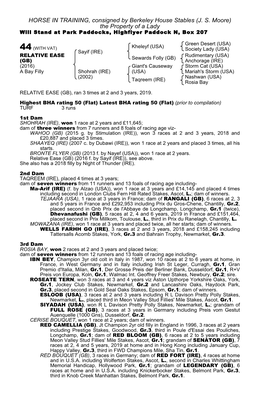 HORSE in TRAINING, Consigned by Berkeley House Stables (J. S. Moore) the Property of a Lady Will Stand at Park Paddocks, Highflyer Paddock N, Box 207