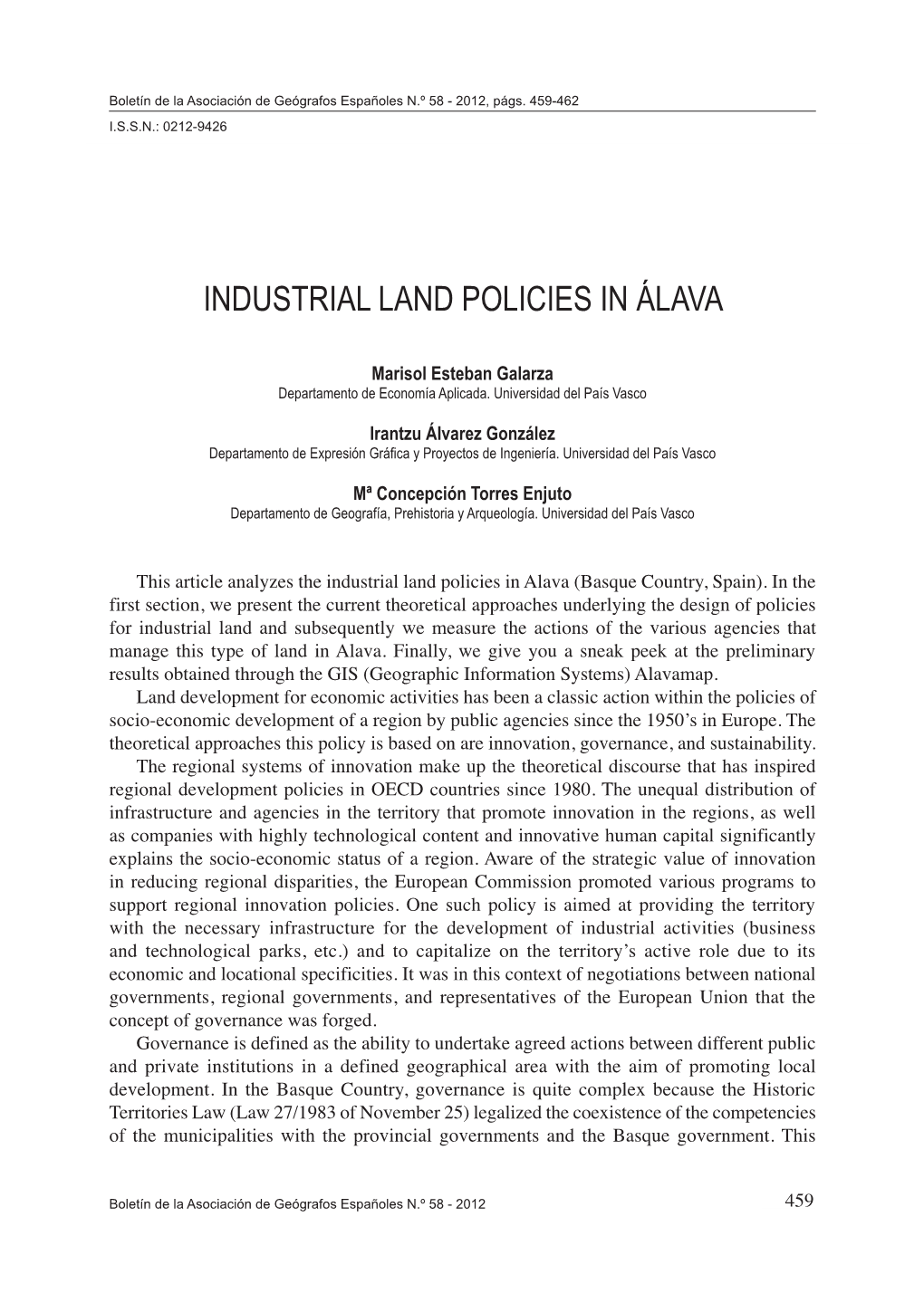 Industrial Land Policies in Álava