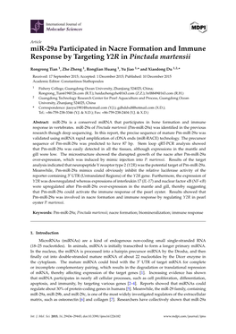 Mir-29A Participated in Nacre Formation and Immune Response by Targeting Y2R in Pinctada Martensii