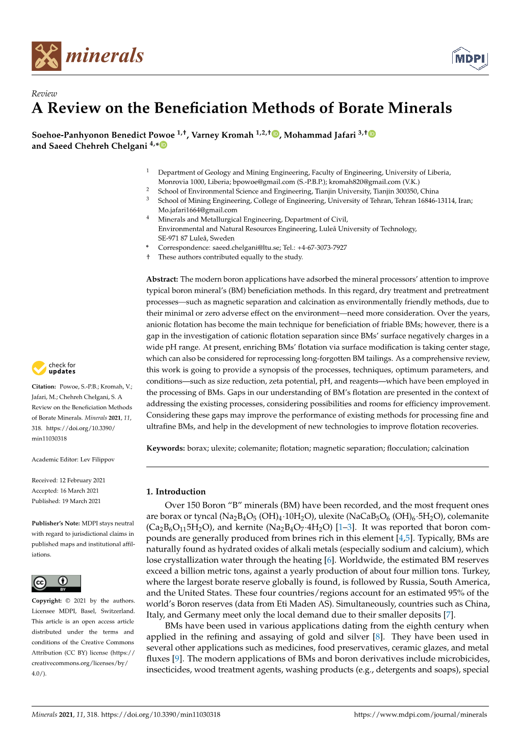 A Review on the Beneficiation Methods of Borate Minerals