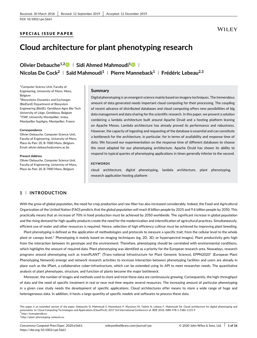 Cloud Architecture for Plant Phenotyping Research